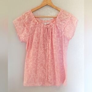 💚5/$25 Calvin Klein Pink & White Floral Blouse Gauze Cotton Blend Top Small